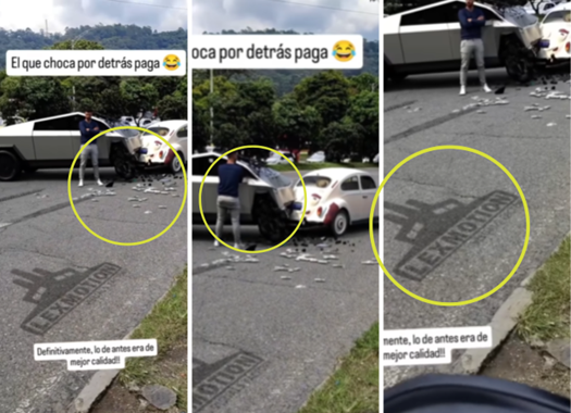 Video que circula en redes de un supuesto choque entre un <i>cybertruck </i>y un escarabajo en Medellín fue manipulado