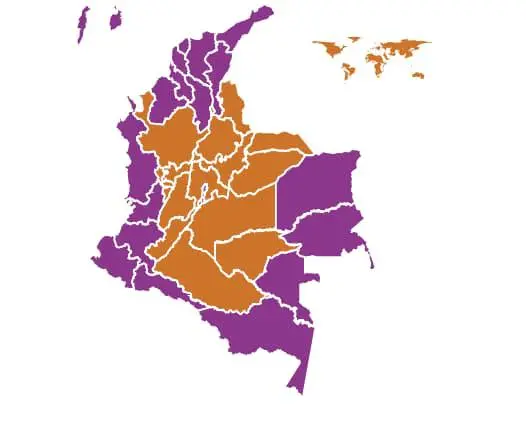 Así quedó el mapa electoral del país. Morado - Iván Cepeda; Naranja - Abelardo de la Espriella. FOTO: Captura de pantalla Registraduría. 
