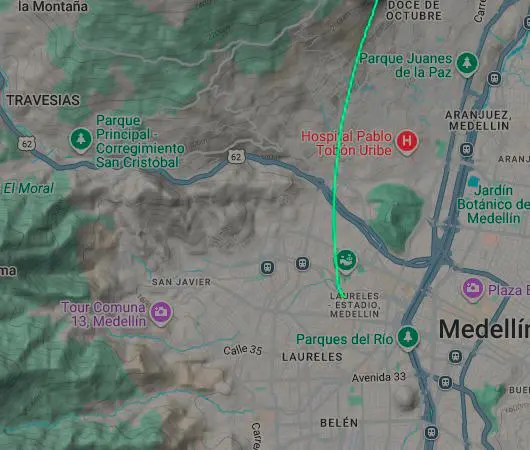 Este era el recorrido que realizó la aeronave siniestrada, de acuerdo con la aplicación FlightRadar. FOTO: TOMADA DE FLIGHTRADAR