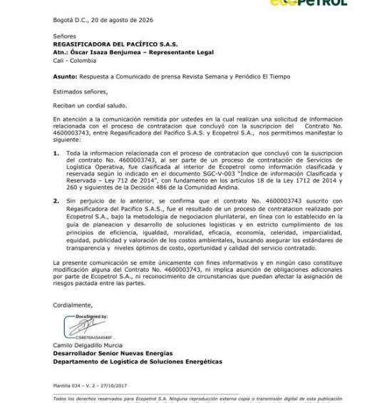 Comunicado de prensa de Ecopetrol.