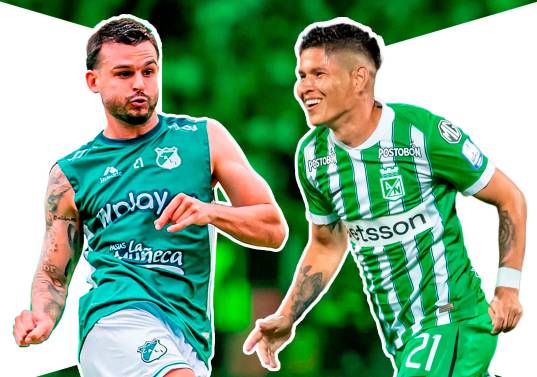 En la imagen aparecen Nicolás Benedetti, del Cali, y Jorman Campuzano, de Nacional. <span class="mln_uppercase_mln">FOTOS</span> <b><span class="mln_uppercase_mln">@DeportivoCaliCP y Juan Antonio Sánchez </span></b>