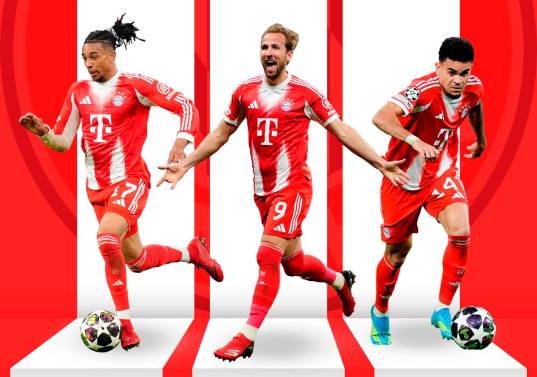  El francés Michael Olise, el inglés Harry Kane y el colombiano Luis Díaz, tripleta de moda en el fútbol mundial. FOTO GETTY