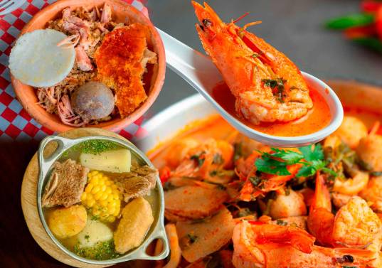 Lechona, cazuela de mariscos y sancocho. Platos que hacen parte de la gastronomía del país. FOTOS GETTY