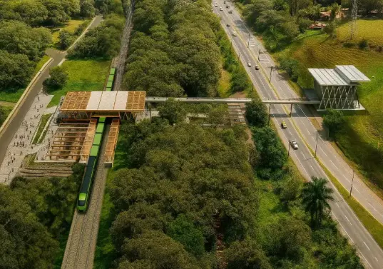 El proyecto del Tren Multipropósito podría beneficiar directamente a cerca de 56 municipios de Antioquia. En la imagen está cómo quedaría la estación en Barbosa. FOTO: Cortesía Gobernación de Antioquia