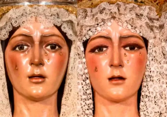 A la izquierda la virgen de la Macarena original. A la derecha, la restaurada. FOTOS Captura de pantalla RTVE