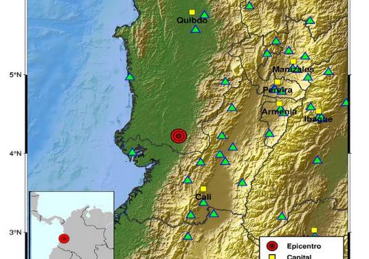 Sismo de magnitud 5.6, con profundidad de 112 km, en El Litoral del San Juán (Docordó), Chocó, el pasado 14 de mayo. FOTO: SGC.