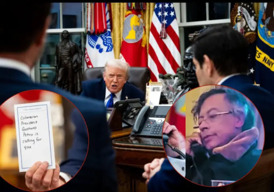 Los presidentes Donald Trump y Gustavo Petro en llamada. Foto: cortesía y Colprensa.