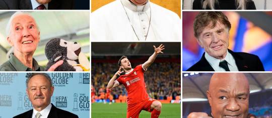 Mario Vargas Llosa, el Papa Francisco, Diane Keaton, Jane Goodall, Diogo Jota, Robert Redford, Gene Hackman y George Foreman, son algunas de las celebridades que fallecieron este 2025. FOTOS Getty, EL COLOMBIANO y Colprensa.