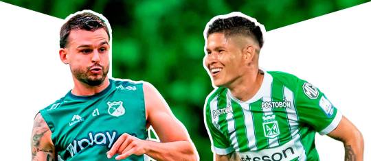 En la imagen aparecen Nicolás Benedetti, del Cali, y Jorman Campuzano, de Nacional. FOTOS @DeportivoCaliCP y Juan Antonio Sánchez 