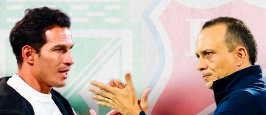 Diego Arias técnico de Atlético Nacional y Alejandro Restrepo, entrenador del DIM con un gran presente en el bancos de sus equipos, llegan al clásico 340 con buenas cifras. FOTO CAMILO SUÁREZ Y MANUEL SALDARRIAGA