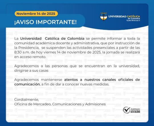 Comunicado de la Universidad Católica.