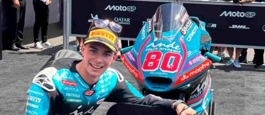 El piloto colombiano David Alonso logró su primer podio en el Mundial de Moto2, lo hizo en el Gran Premio de Chequia. Es quinto en la clasificación de pilotos. FOTO TOMADA X@AsparTeam