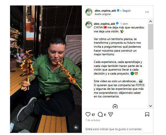 Imagen de uno de los concejales de Rionegro durante el viaje a China. FOTO: imagen tomada de redes.