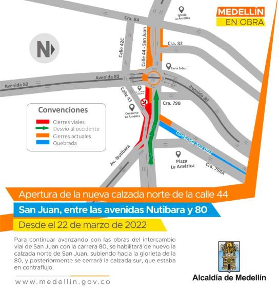 Atento: habilitan calzada norte de San Juan, entre la avenida Nutibara y la 80