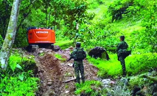 Las excavadoras del Clan del Golfo removieron 30.000 metros cúbicos de suelo y cerca de 7.000 árboles antes de que el Ejército desmantelara la mina. La recuperación tomará al menos 30 años. FOTO cortesía