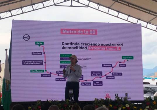 El alcalde de Medellín, Federico Gutiérrez, presentando el avance del Metro de la 80. FOTO Cortesía.