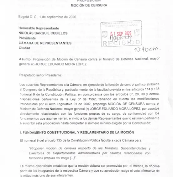 Este fue el documento radicado ante la presidencia de la Cámara. FOTO: Archivo suministrado