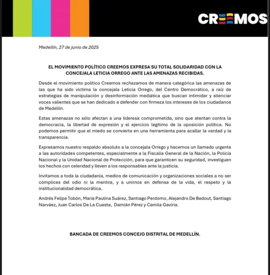 Concejala de Medellín Leticia Orrego denuncia amenazas contra su vida tras críticas al Gobierno Petro