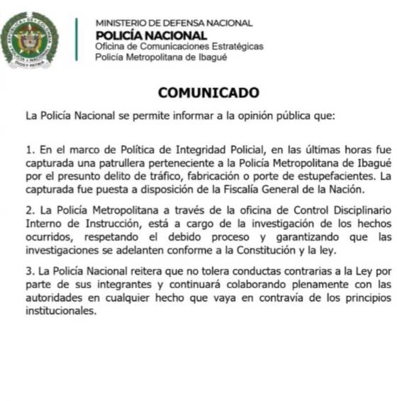 Sorprendieron a patrullera que intentaba ingresar droga y celulares a centro de reclusión en Ibagué