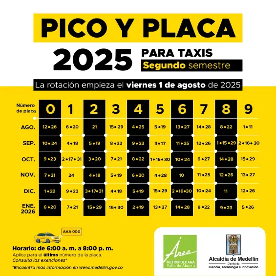 Pilas: así quedó el pico y placa para taxis en el segundo semestre de 2025