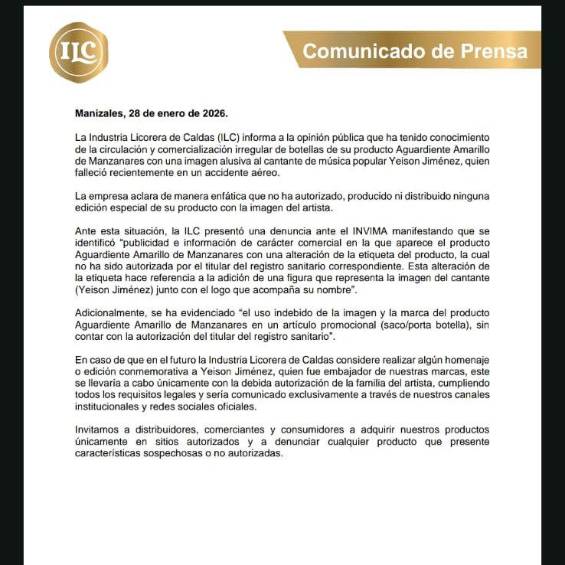 ¡No caiga! Licorera de Caldas prende alarmas por venta ilegal de botellas de Aguardiente Amarillo con imagen de Yeison Jiménez