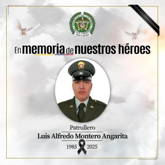 Luis Alfredo Montero Angarita, el patrullero asesinado en la noche del martes 2 de diciembre. FOTO: REDES SOCIALES / X