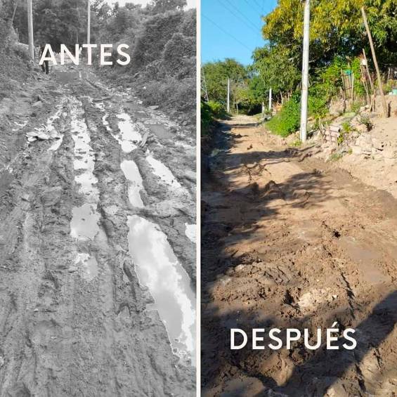 Este es el antes y el después de la vía que dijo reparar la alcaldía de Malambo, Atlántico. FOTO CORTESÍA 
