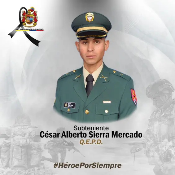 Subteniente César Sierra Mercado, el oficial que murió en el infortunado accidente en Páez, Cauca. FOTO: CORTESÍA EJÉRCITO.
