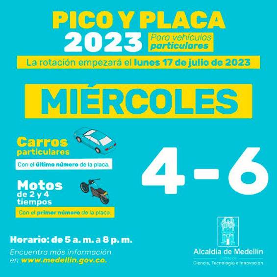 ¡Que no lo coja por sorpresa!: este es el pico y placa para este miércoles en el Valle de Aburrá