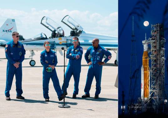 Los astronautas están listos para estrenar el nuevo cohete de la Nasa, llamado SLS. FOTOS Getty y Nasa.