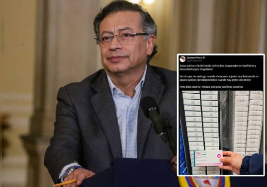 Gustavo Petro confundió en un trino un medicamento para combatir la insulina con uno para tratar enfermedades relacionadas a la tiroides. Fotos: Colprensa y redes sociales 