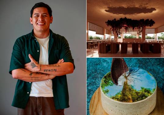 A la izquierda Jaime Rodríguez; a la derecha arriba, una imagen de lo que será Boro en Medellín y abajo un postre muy autóctono que sirve en Celele. FOTOS Manuel Saldarriaga y cortesía