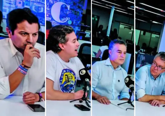 De izquierda a derecha: David Luna, Juan Manuel Galán, Aníbal Gaviria y Mauricio Cárdenas. FOTO Manuel Saldarriaga.