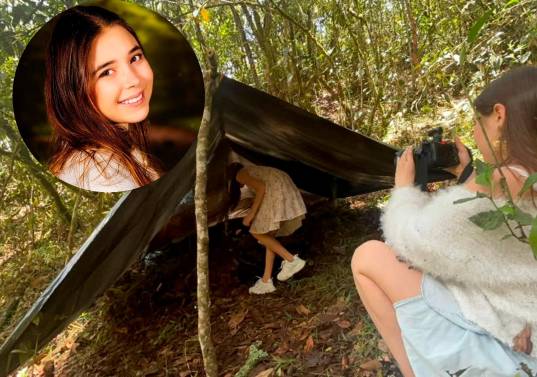 Daniela Múnera Ángel graba a su hermana durante una escena de Cambuche, su primer documental´. Foto Cortesía
