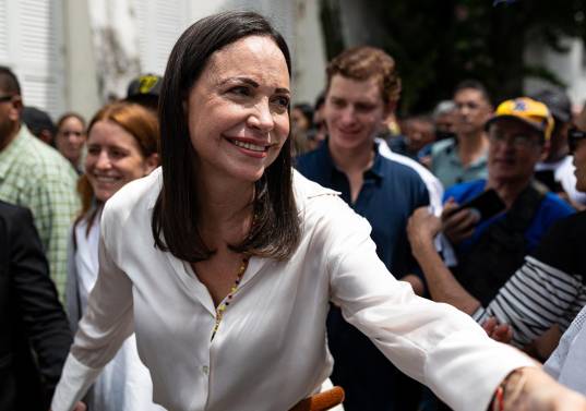 October 22, 2023, Caracas, Distrito Capital, Venezuela: La candidata Maria Corina Machado a su salida del centro de votación de Las Acacias, Caracas. Foto: Europa Press