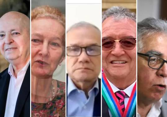 De izquierda a derecha: Otty Patiño, Vera Gave, Carlos Ramón González, Jorge Lemus y Augusto Rodríguez. FOTOS: COLPRENSA Y CAPTURAS DE PANTALLA.