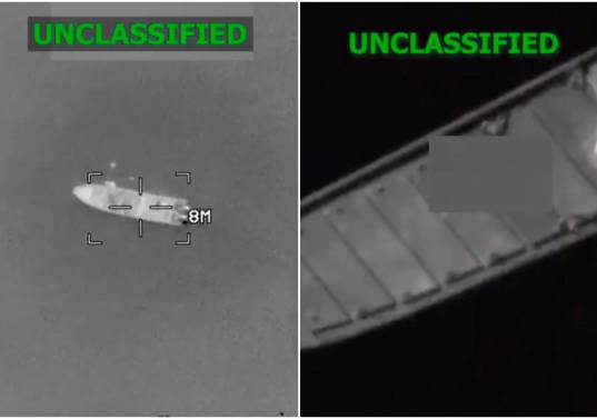 Imágenes de dos de las tres embarcaciones atacadas por Estados Unidos este lunes 16 de febrero. FOTOS: Capturas de video @Southcom 
