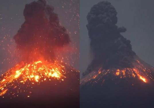El volcán Anak Krakatoa registró una erupción en Indonesia, con emisión de lava y columnas de ceniza que afectaron las operaciones aéreas en varios aeropuertos del país. Foto: X @gazareportes_ve