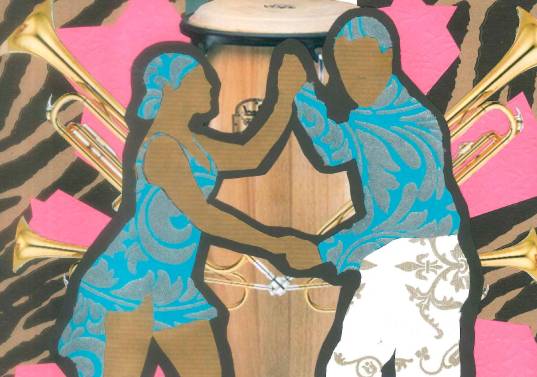 Obra <i>Pareja de salseros</i>, 2015. Collage de Mario Tachack Art.