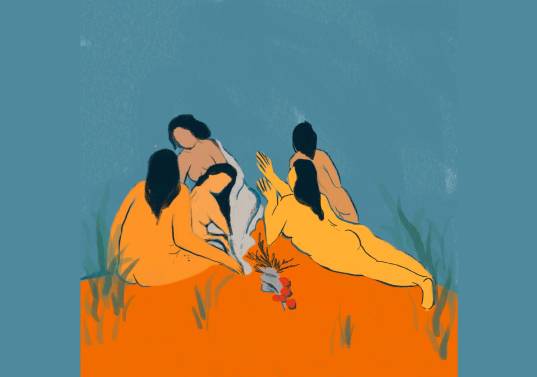 Título ilustración: Mujeres / Alejandra Pérez / @ale_perek / Técnica: Colores, acuarelas y acrílico / 2020 