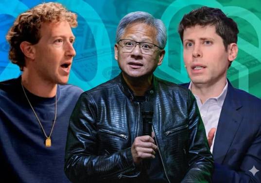 Seis grandes empresas tecnológicas están apostando US$664.000 millones por ser dueñas de la inteligencia artificial. En la foto: Mark Zuckerberg, director ejecutivo de Meta; Jensen Huang, CEO de Nvidia; y Sam Altman, director ejecutivo de OpenAI.