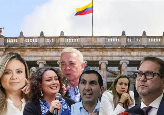 De izquierda a derecha: Lina Garrido (Cambio Radica); Angélica Lozano (Alianza Verde); Álvaro Uribe (Centro Democrático); David Barguil (Partido Conservador); Carolina Corcho (Pacto Histórico) y Lidio García (Partido Liberal). Fotos: Colprensa