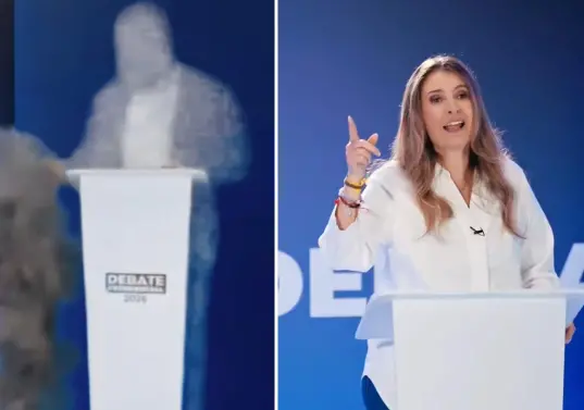 En el video de Valencia, una figura digital de Cepeda opta por desaparecer antes que debatir. FOTO: CAPTURAS DE VIDEO.