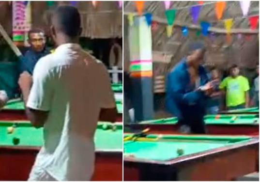 Imágenes del momento de la riña en el billar que desencadenó el homicidio de un hombre en un corregimiento de Coveñas, Sucre. FOTOS: Captura de video 