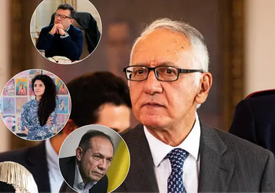 De arriba a abajo: Hollman Morris, director de RTVC; la ministra de Cultura, Yannai Kadamani; y el ministro de Trabajo, Antonio Sanguino. Atrás: Guillermo Jaramillo, ministro de Salud. Foto: El Colombiano.