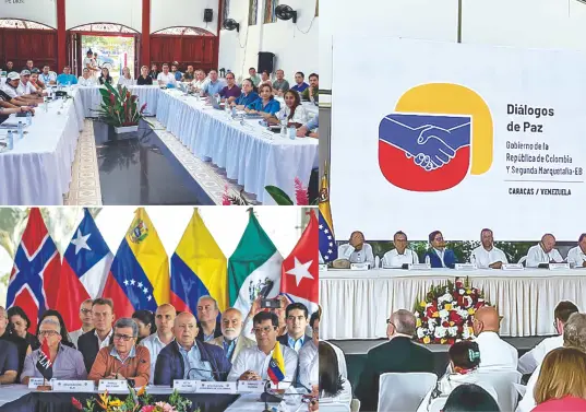 Las distintas delegaciones que participan en las mesas de paz aún activas durante el Gobierno Petro, en contraste con la fallida negociación con el ELN. FOTOS AFP Y @ComisionadoPaz