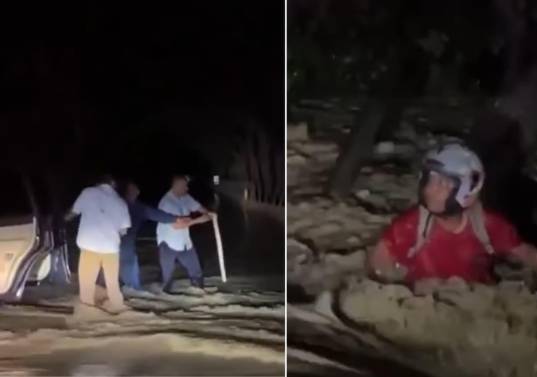 Un hombre, identificado como Jesús, fue salvado de la corriente por el gobernador de Córdoba y su equipo de trabajo. FOTOS: Capturas de video 