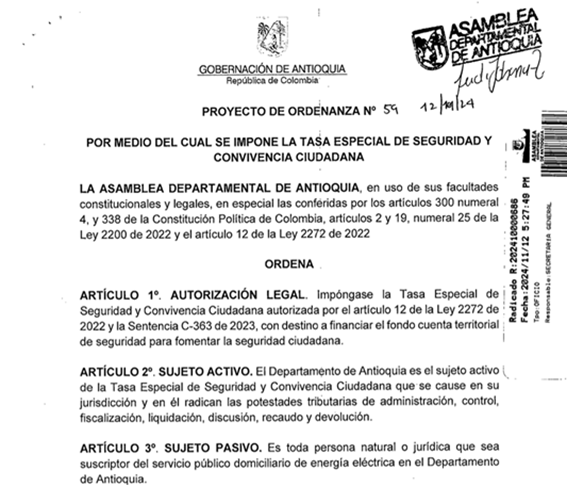 Sobretasa a la seguridad en Antioquia se cobraría solo a la energía y no a todos los servicios públicos, como dicen el exalcalde Quintero y Minuto30