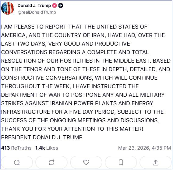 Palabras de Trump mediante Truth Social. FOTO: redes sociales.