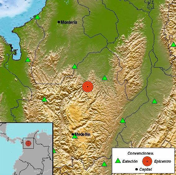 El sismo tuvo epicentro en el municipio de Tarazá, subregión del Bajo Cauca antioqueño. FOTO: Tomada de X @sgcol